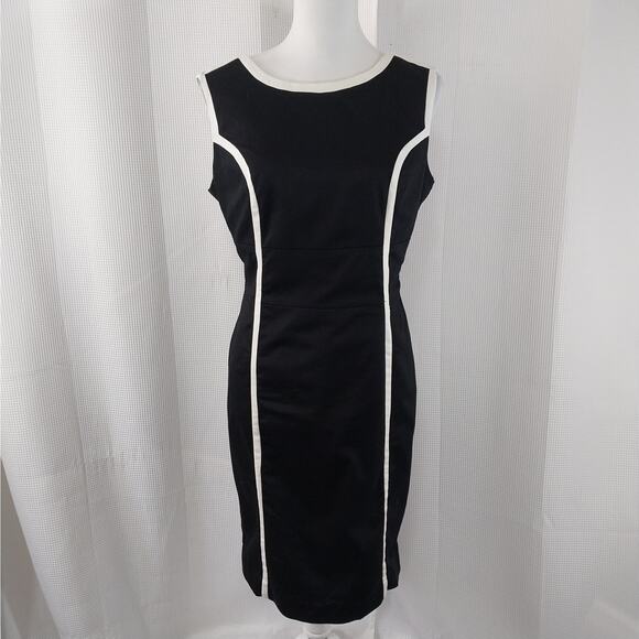 WORTHINGTON! BLACK & WHITE GEOMETRIC SLEEVELESS SHIFT STYLE DRESS! SZ 12 - Picture 2 of 8